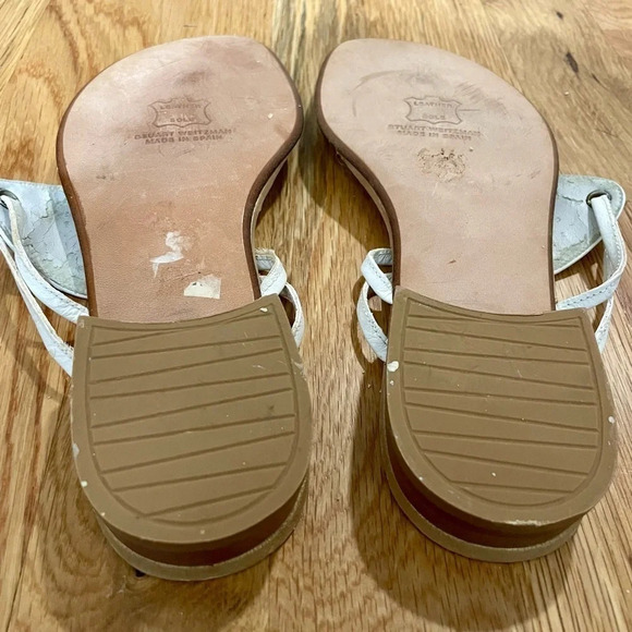 Stuart Weitzman Triangle White Ostrich Leather thong flat Sandals size 5.5 - Picture 6 of 7